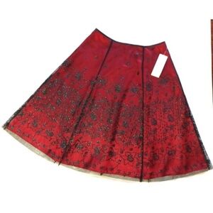 ADRIANA PAPELL Red and Black Lace Overlay Skirt